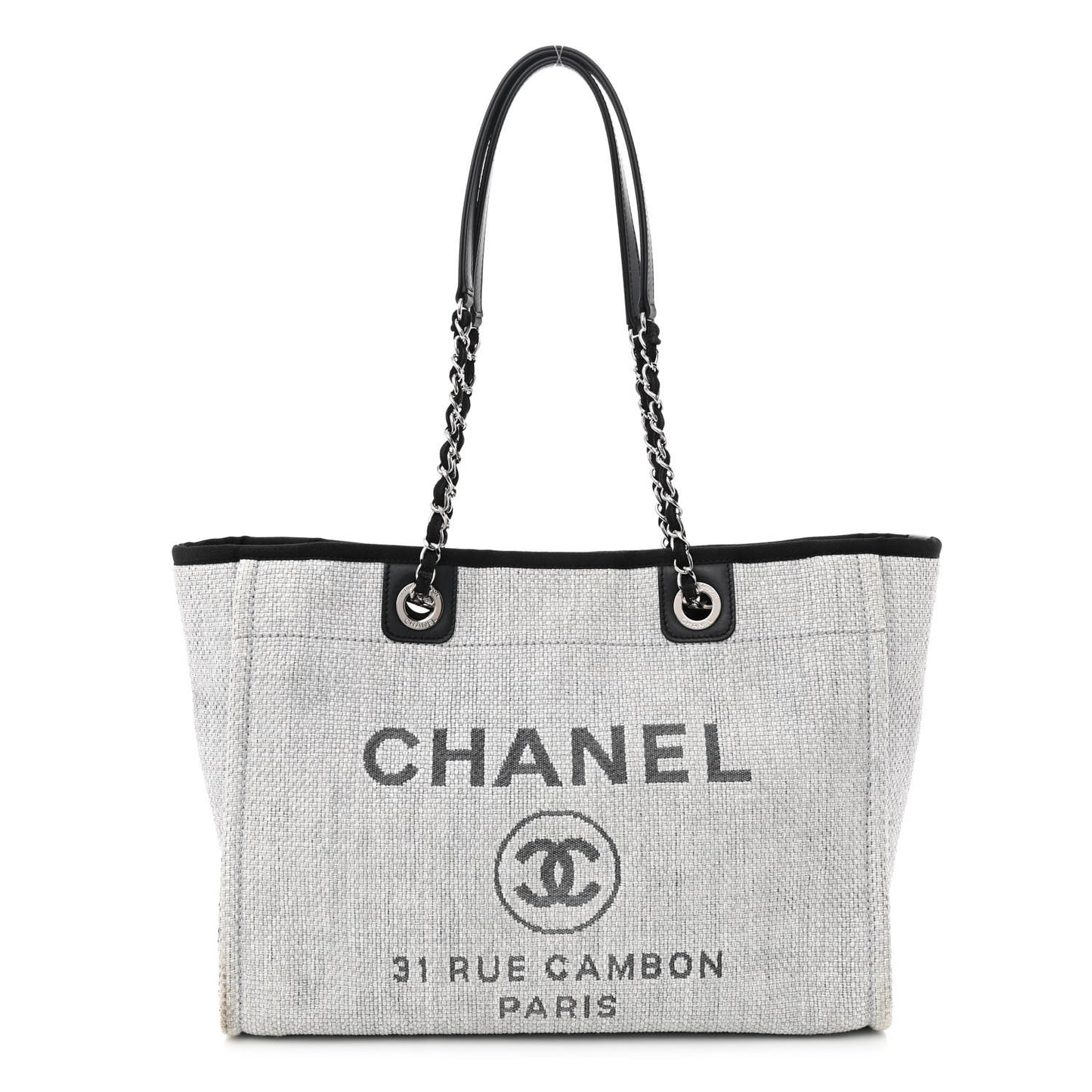 Woven Straw Raffia Small Deauville Tote Grey
