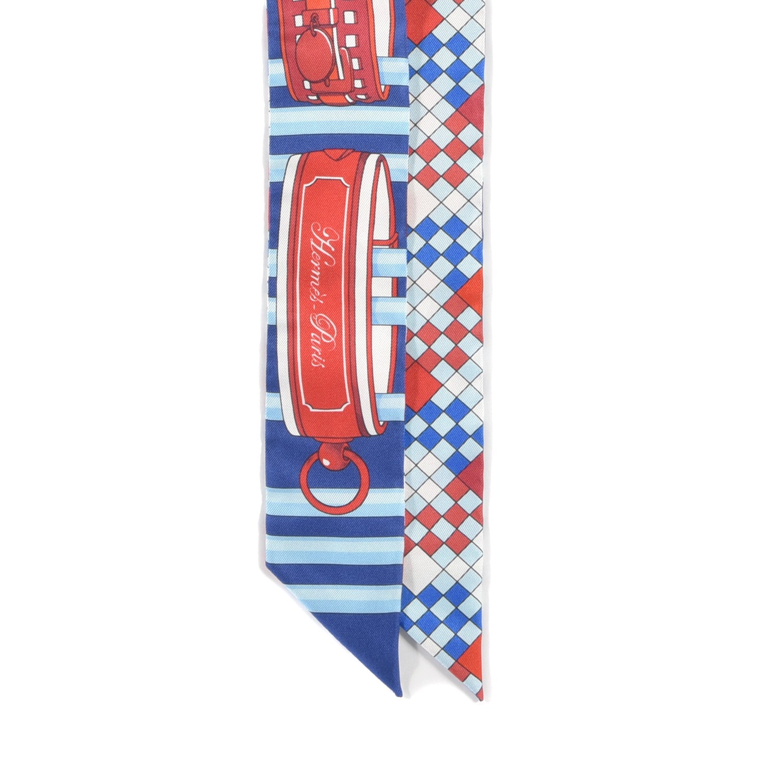 Hermes Silk Colliers de Chiens Remix Twilly Marine Rouge White 3 of 10