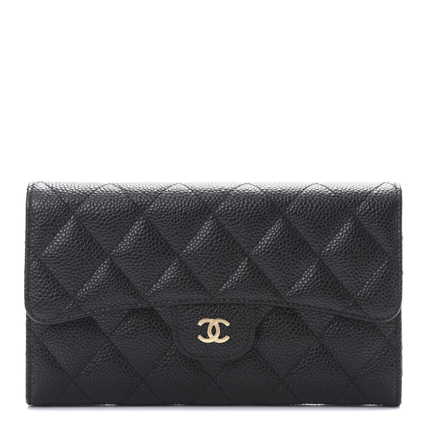Caviar Quilted Long Flap Wallet Black