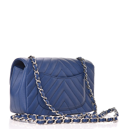 Chanel Caviar Chevron Quilted Mini Rectangular Flap Blue 3 of 9