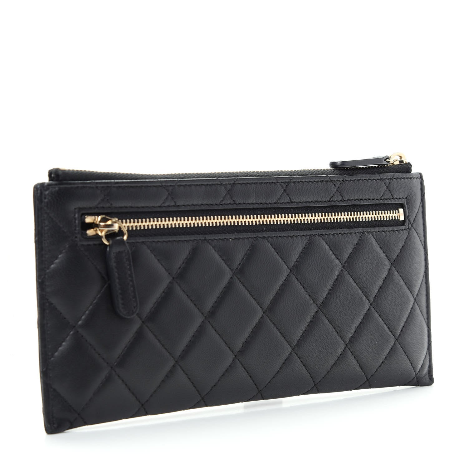 Chanel Lambskin Quilted Zip Pouch Black 3 of 9