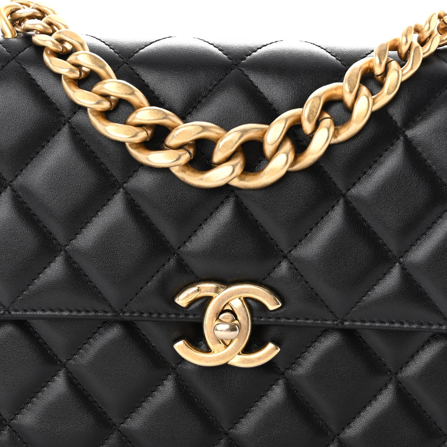 Lambskin Quilted Chain Flap Bag Black