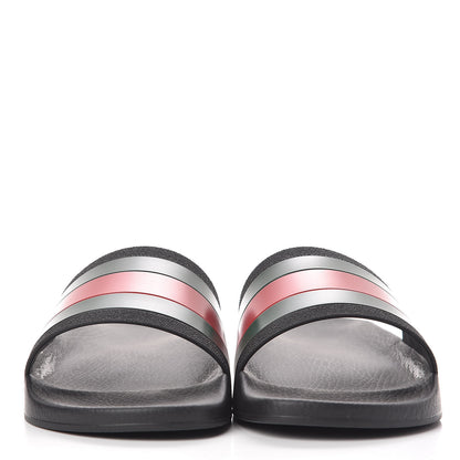 Gucci Rubber Web Mens Pool Slide Sandals 10 Black Green Red 2 of 7