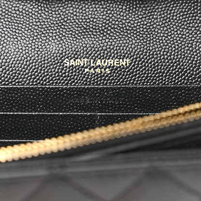 Saint Laurent Grain De Poudre Mixed Matelasse Triquilt Monogram Chain Wallet Black 6 of 9