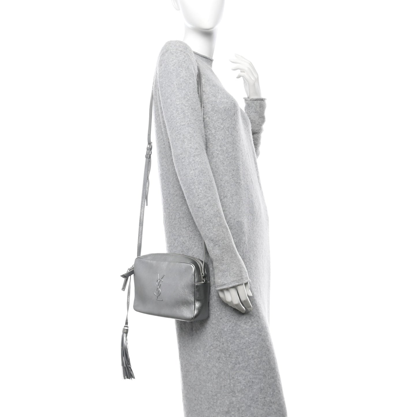 Metallic Calfskin Monogram Small Lou Camera Bag Silver