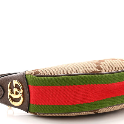 Gucci Monogram Jumbo GG Textured Dollar Calfskin Web Mini Ophidia Half Moon Hobo Camel Ebony New Acero 7 of 9