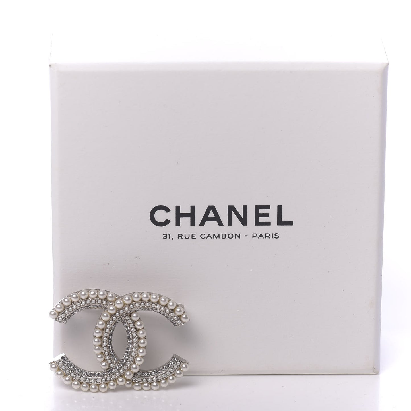 Pearl Crystal CC Brooch Silver