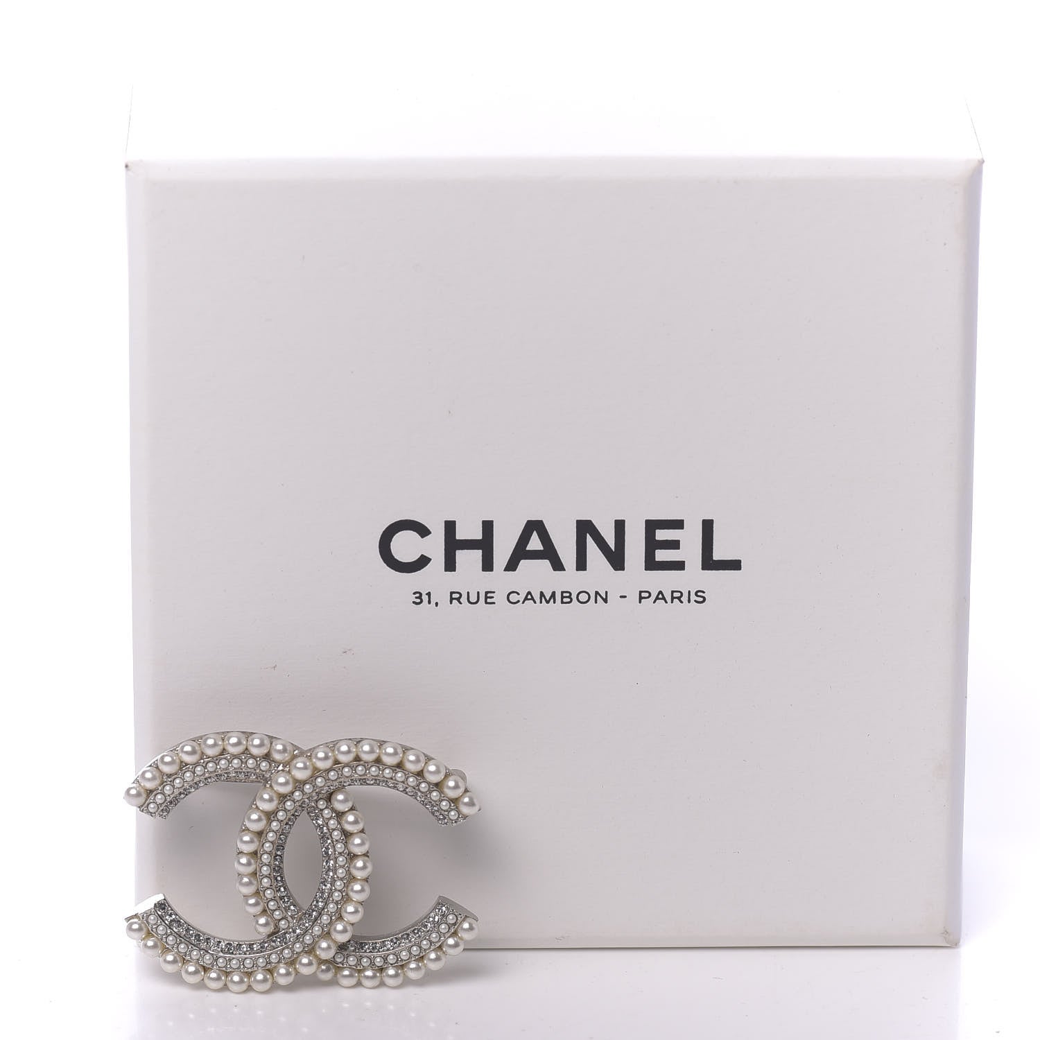 Chanel Pearl Crystal CC Brooch Silver 5 of 5