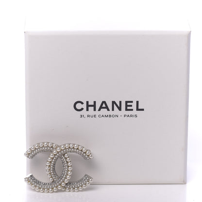Chanel Pearl Crystal CC Brooch Silver 5 of 5