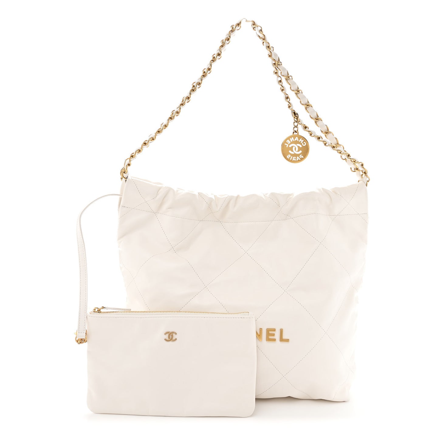 Shiny Calfskin Quilted Small Chanel 22 White