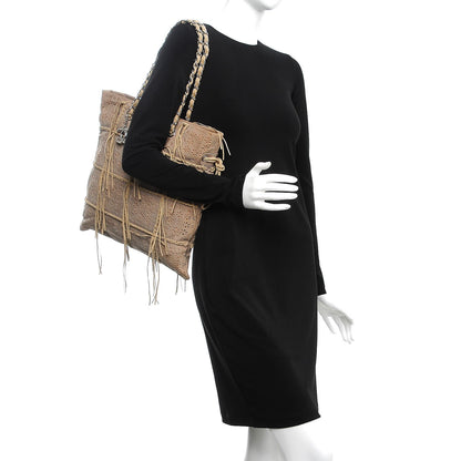 Chanel Suede Calfskin Perforated Drawstring Fringe Tote Beige 2 of 7