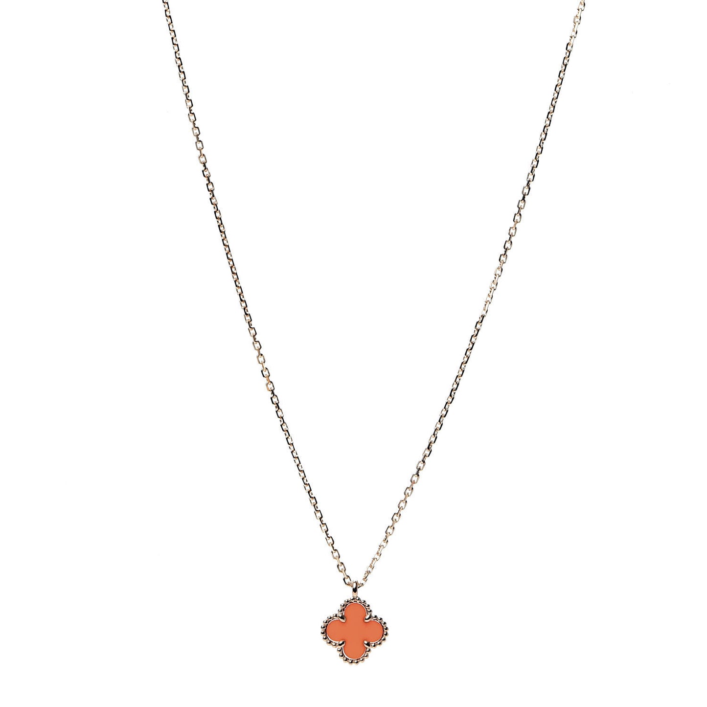 18K Rose Gold Carnelian Sweet Alhambra Pendant Necklace