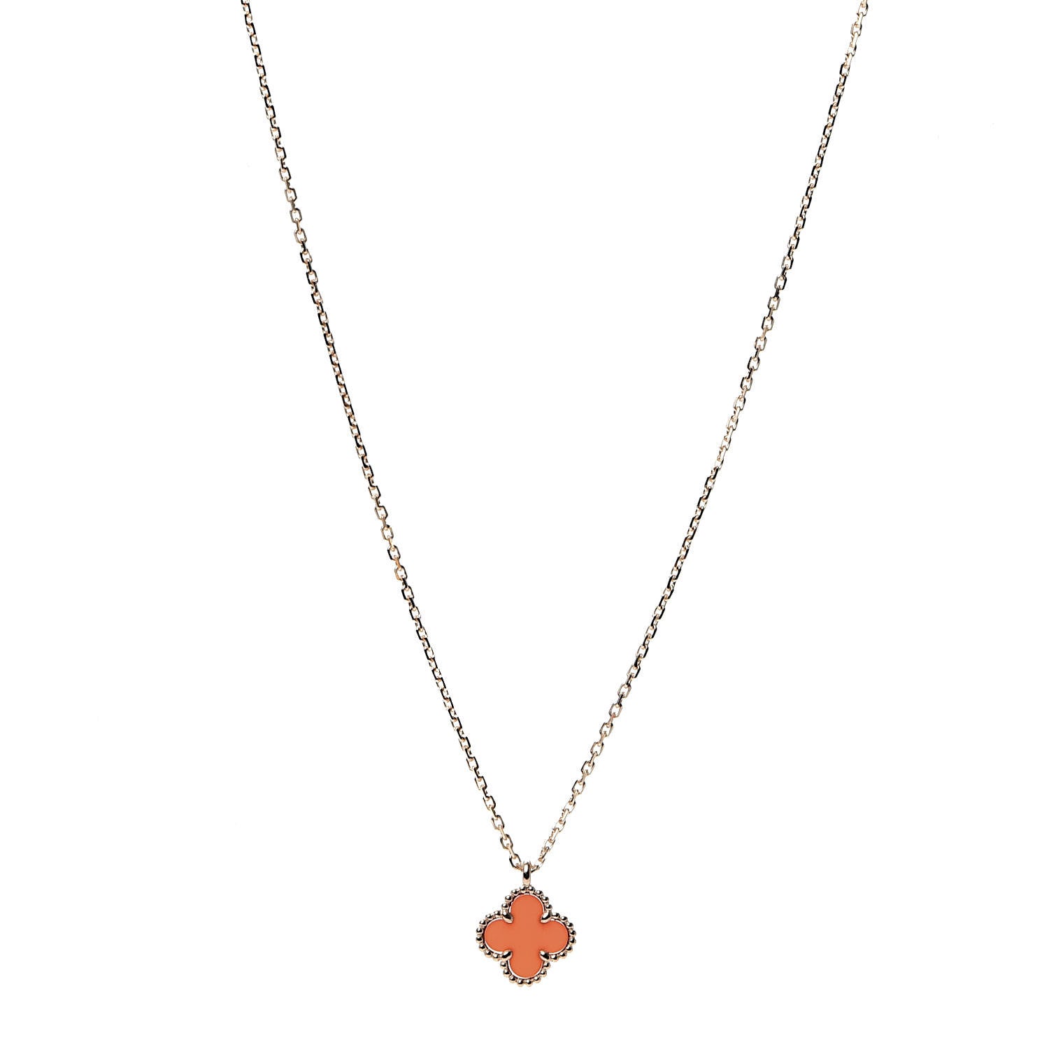 Van Cleef & Arpels 18K Rose Gold Carnelian Sweet Alhambra Pendant Necklace 1 of 7