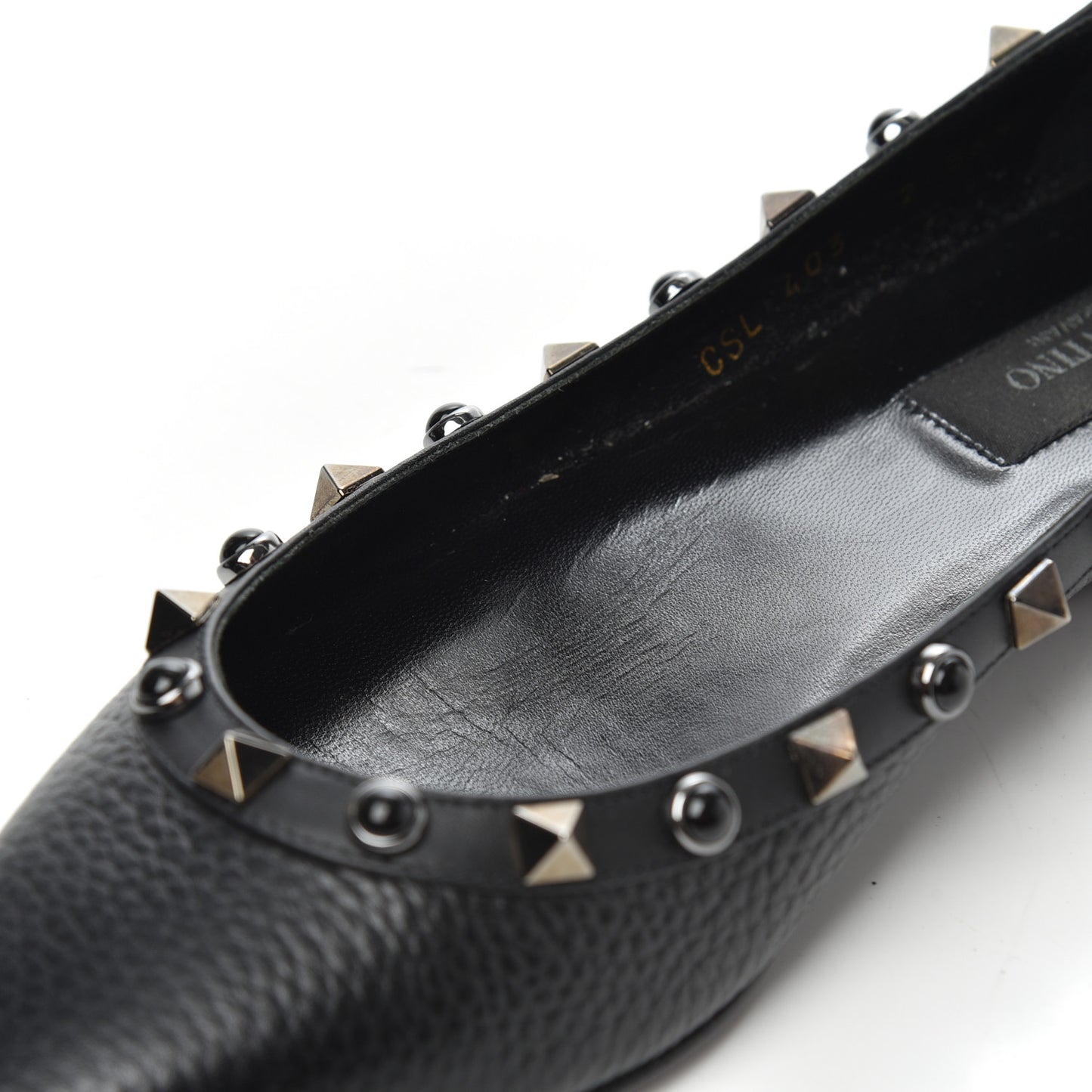 Pebbled Calfskin Onyx Rockstud Rolling Ballerina Flats 36.5 Black