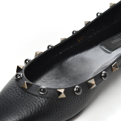 Valentino Garavani Pebbled Calfskin Onyx Rockstud Rolling Ballerina Flats 36.5 Black 15 of 16