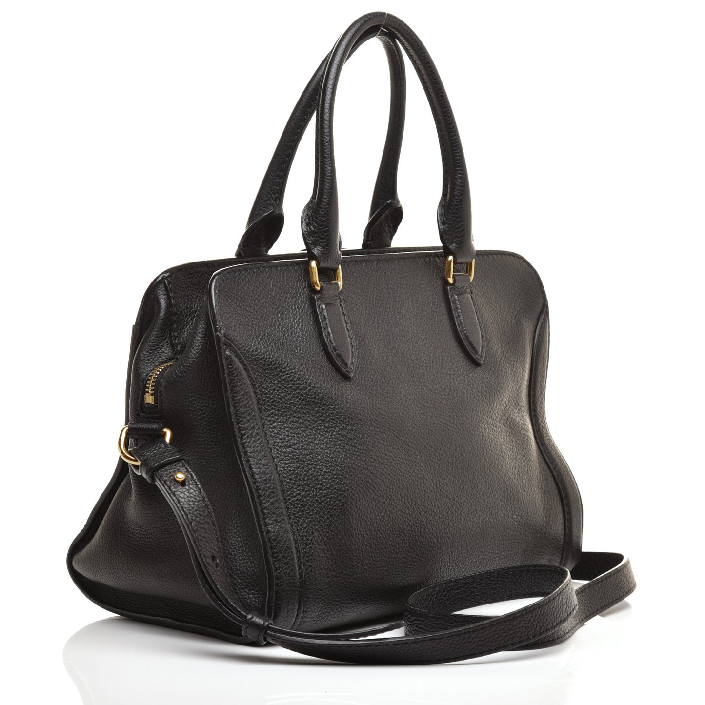 Pebbled Calfskin Small Skull Padlock Zip Around Tote Black