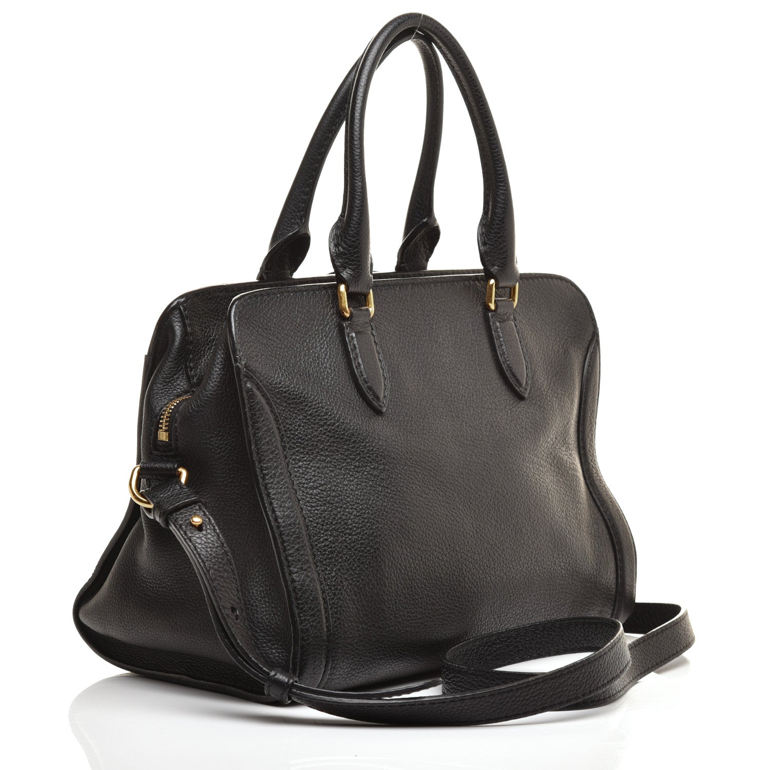 Alexander McQueen Pebbled Calfskin Small Skull Padlock Zip Around Tote Black 3 of 9