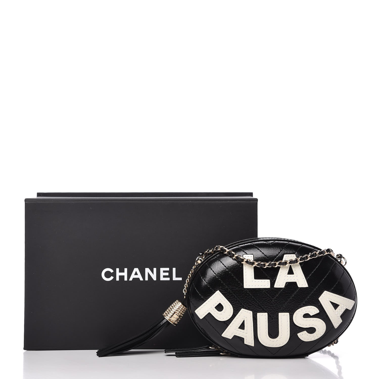 Chanel Lambskin Embroidered Chevron Quilted La Pausa Tassel Clutch Black 11 of 11