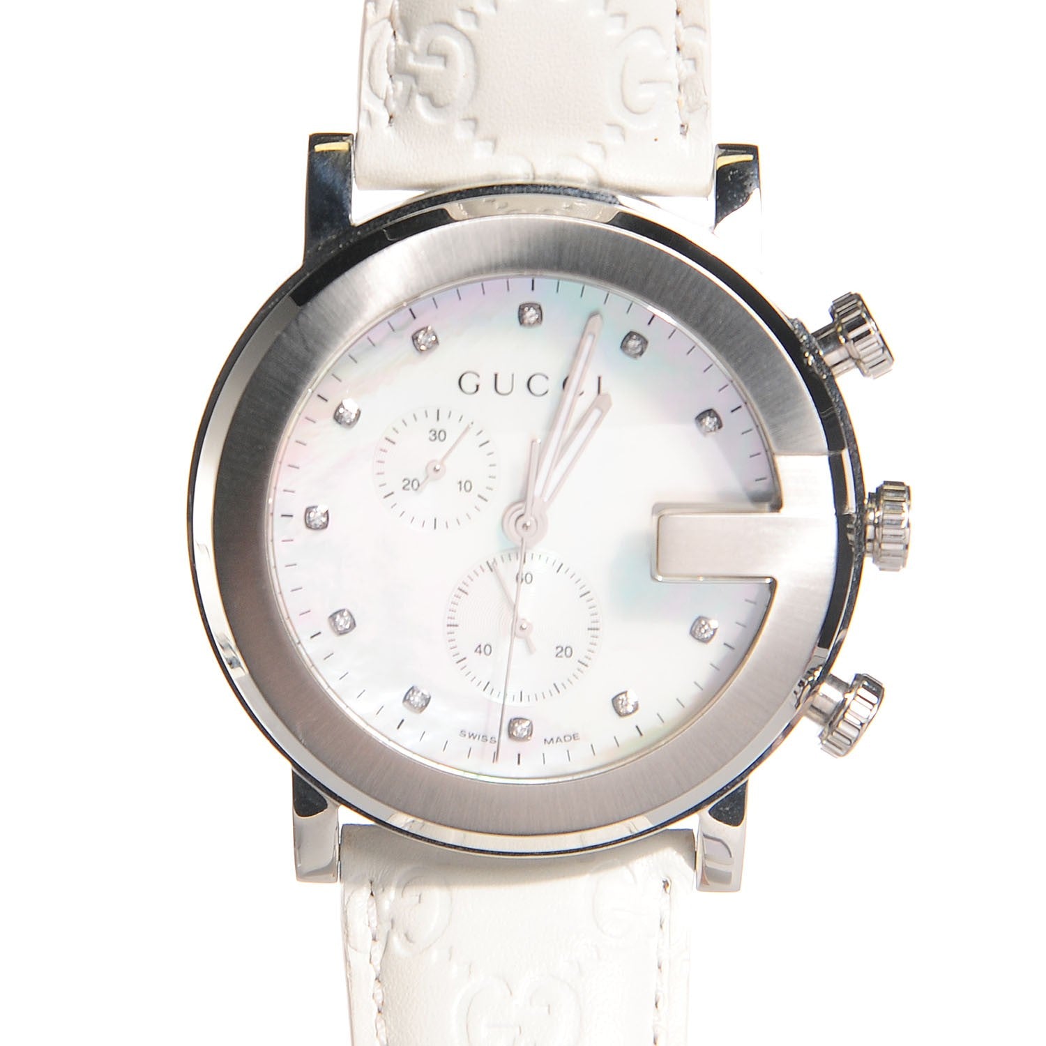 Gucci Stainless Steel Calfskin Diamond Mother of Pearl 44mm G-Chrono Quartz Watch 1 of 7