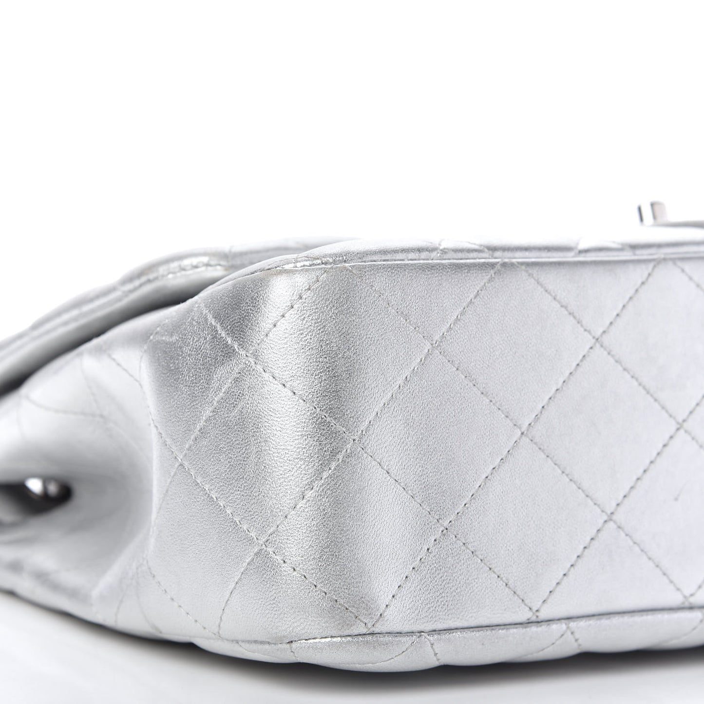 Metallic Lambskin Quilted Jumbo Single Flap Silver