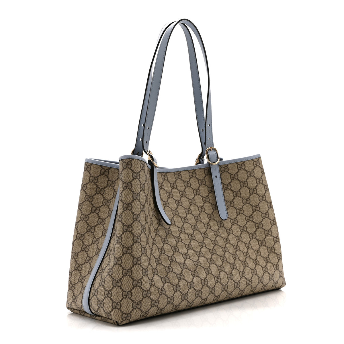 Gucci GG Supreme Monogram Emblem Large Tote Bag Beige Light Blue 3 of 10