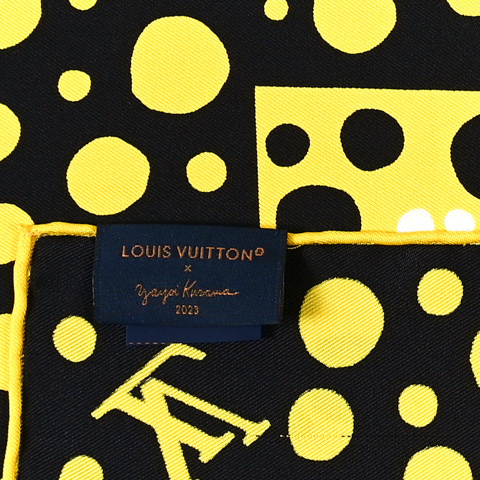 Louis Vuitton LV x YK Silk Monogram Dots Scarf 45 Yellow Black 2 of 3
