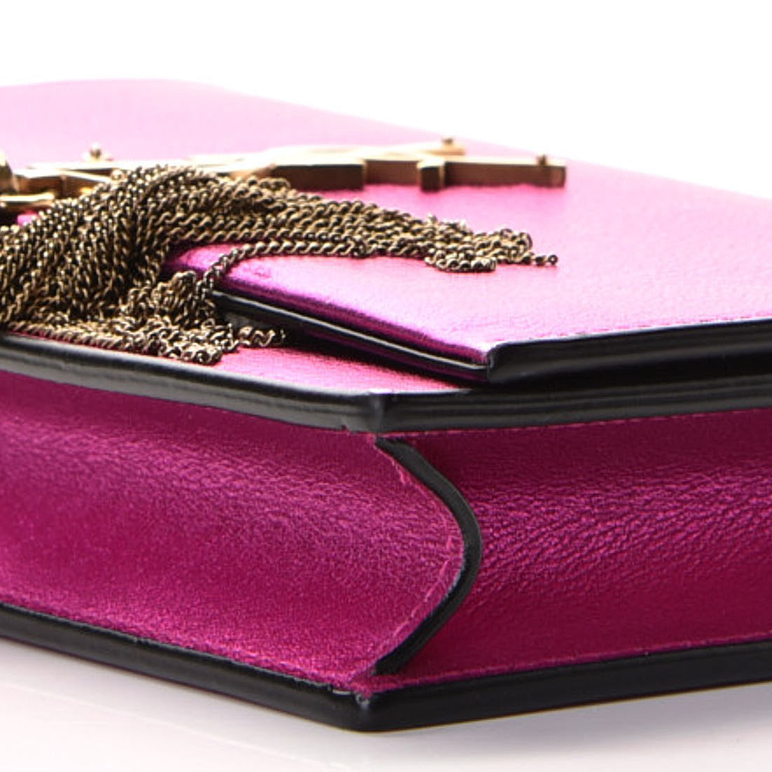 Metallic Calfskin Classic Monogram Kate Tassel Chain Wallet Fuchsia