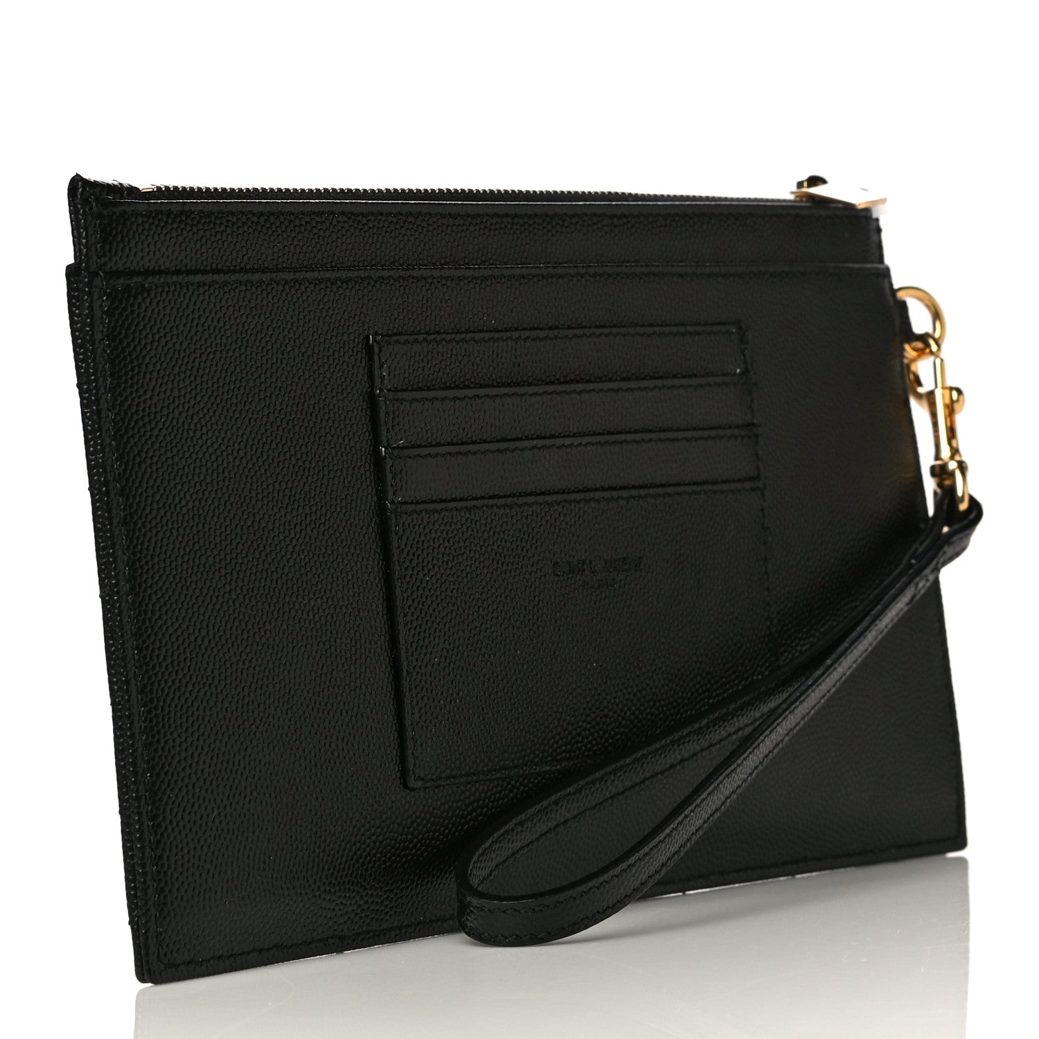Saint Laurent Grain De Poudre Chevron Monogram Large Bill Pouch Black 3 of 10