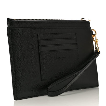 Saint Laurent Grain De Poudre Chevron Monogram Large Bill Pouch Black 3 of 10
