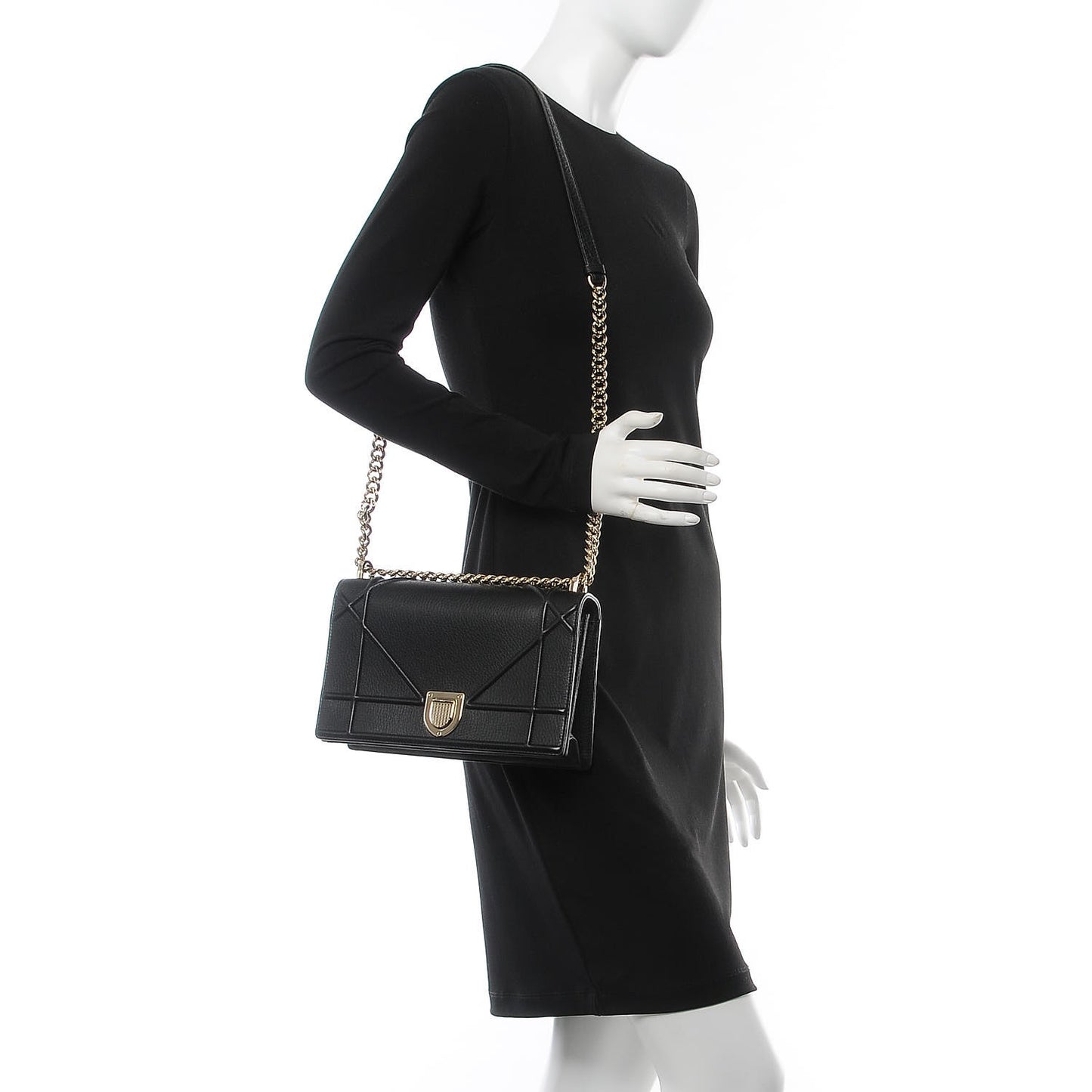 Grained Calfskin Medium Diorama Flap Bag Black