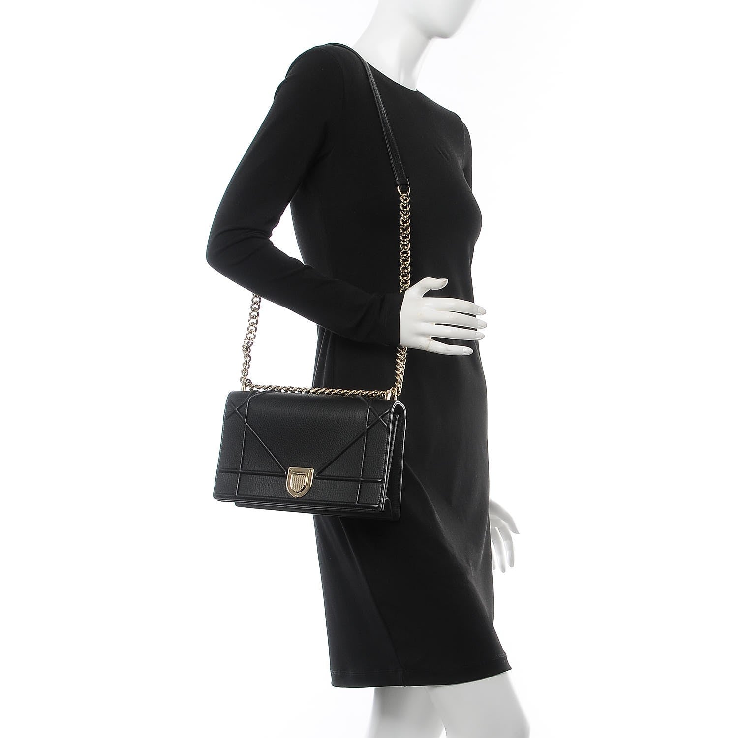 Christian Dior Grained Calfskin Medium Diorama Flap Bag Black 2 of 8