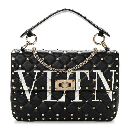 Valentino Garavani Lambskin VLTN Print Medium Rockstud Spike Shoulder Bag Black 1 of 10