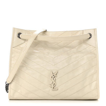 Saint Laurent Crinkled Calfskin Matelasse Monogram Medium Niki Shopper Tote Crema Soft 1 of 10