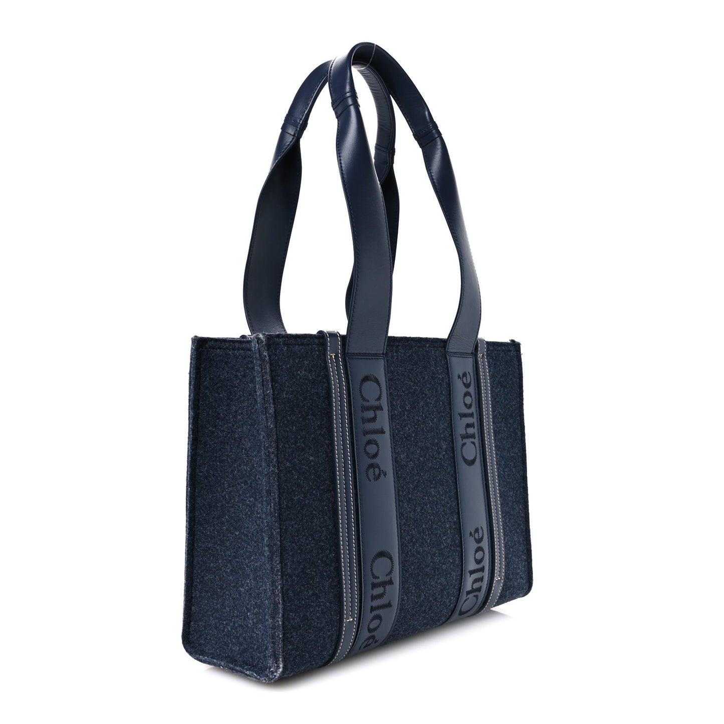Felt Shiny Calfskin Medium Woody Ribbon Tote Obscure Navy