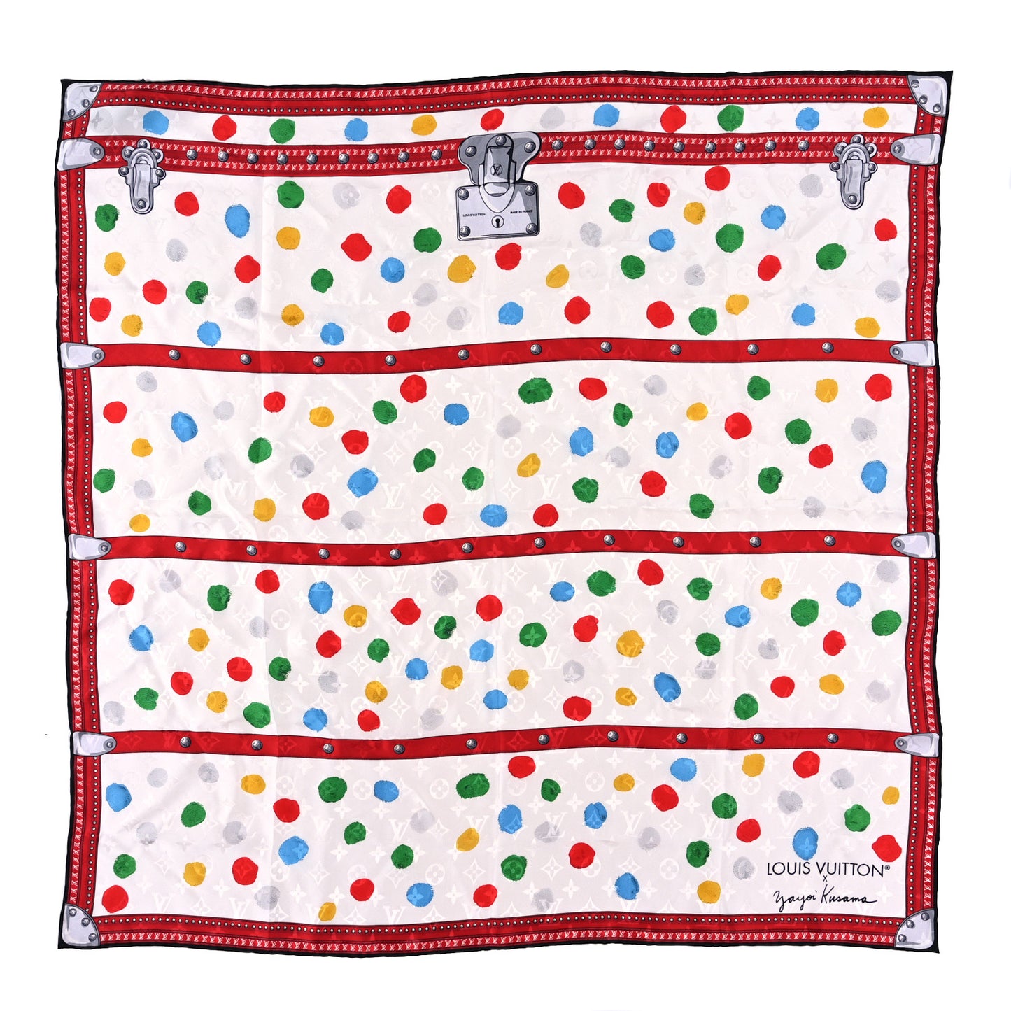 LV X YK Silk Monogram Dots Scarf 90 White