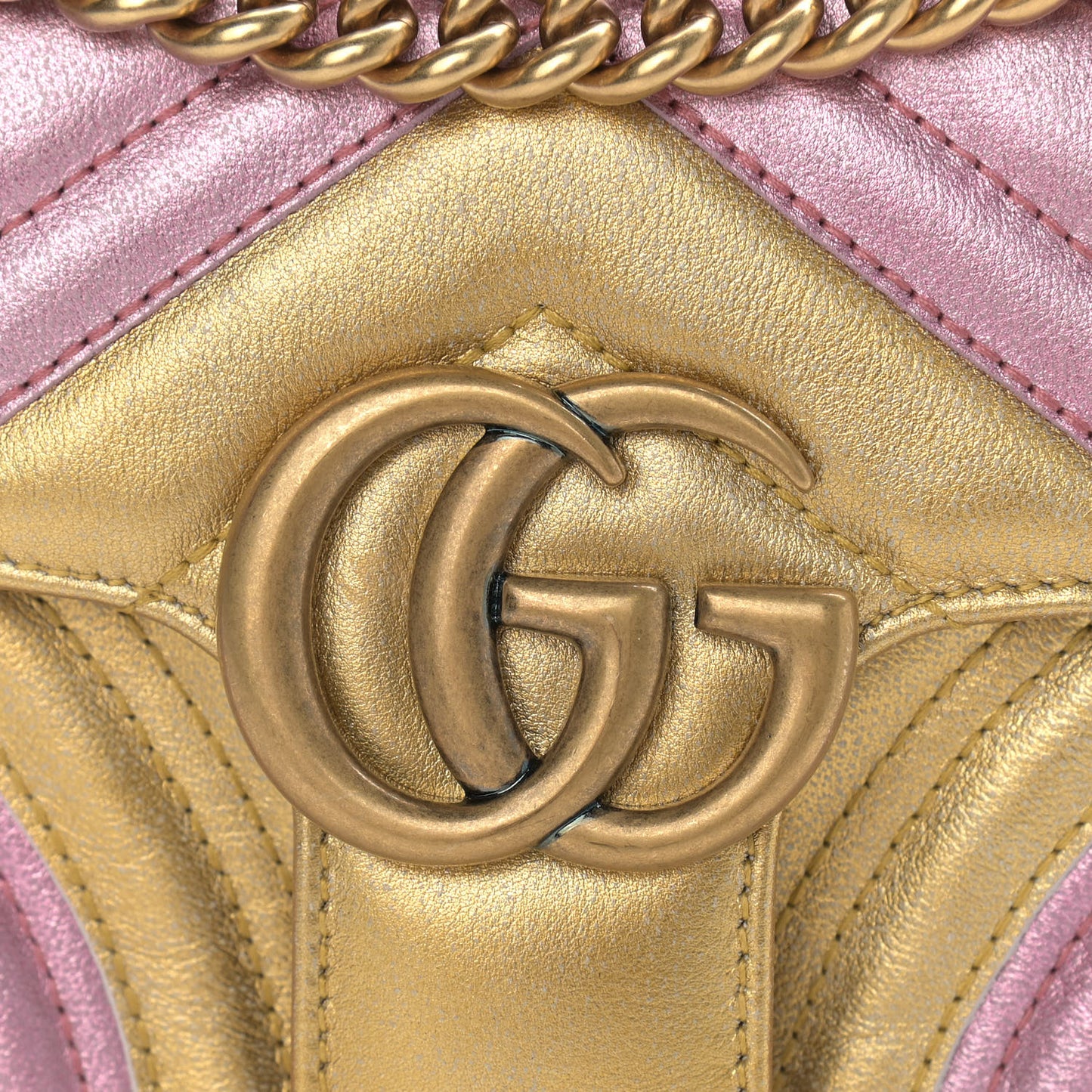 Metallic Calfskin Matelasse Mini GG Marmont Shoulder Bag Gold Pink