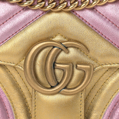 Gucci Metallic Calfskin Matelasse Mini GG Marmont Shoulder Bag Gold Pink 10 of 14