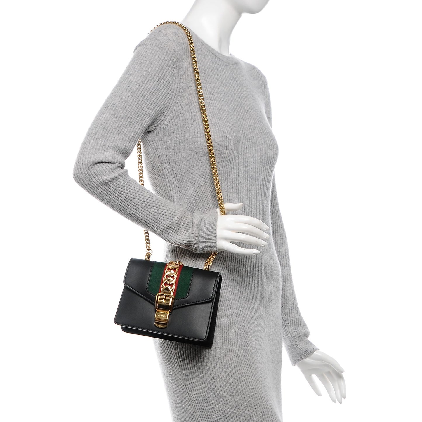 Calfskin Mini Sylvie Chain Shoulder Bag Black