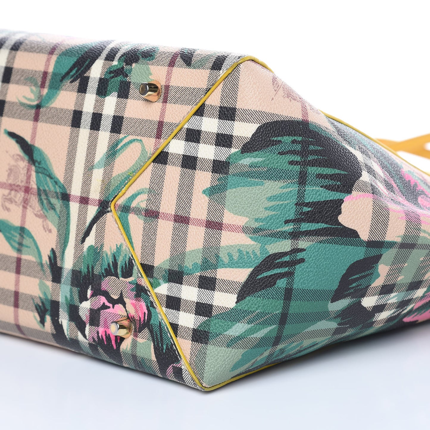 Haymarket Check Small Peony Rose Tote Larch Yellow