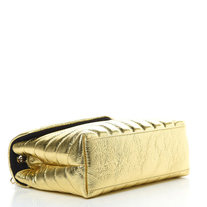 Saint Laurent Metallic Calfskin Y Quilted Small Loulou Monogram Chain Satchel Gold 4 of 11