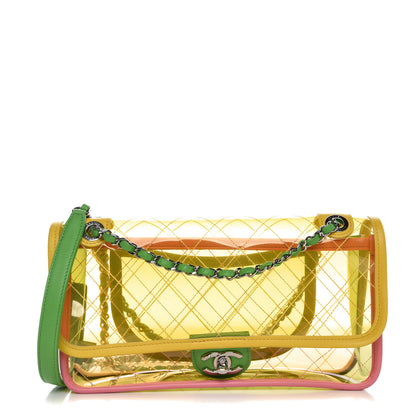 Chanel PVC Lambskin Stitched Medium Coco Splash Flap Yellow Green Pink 1 of 8
