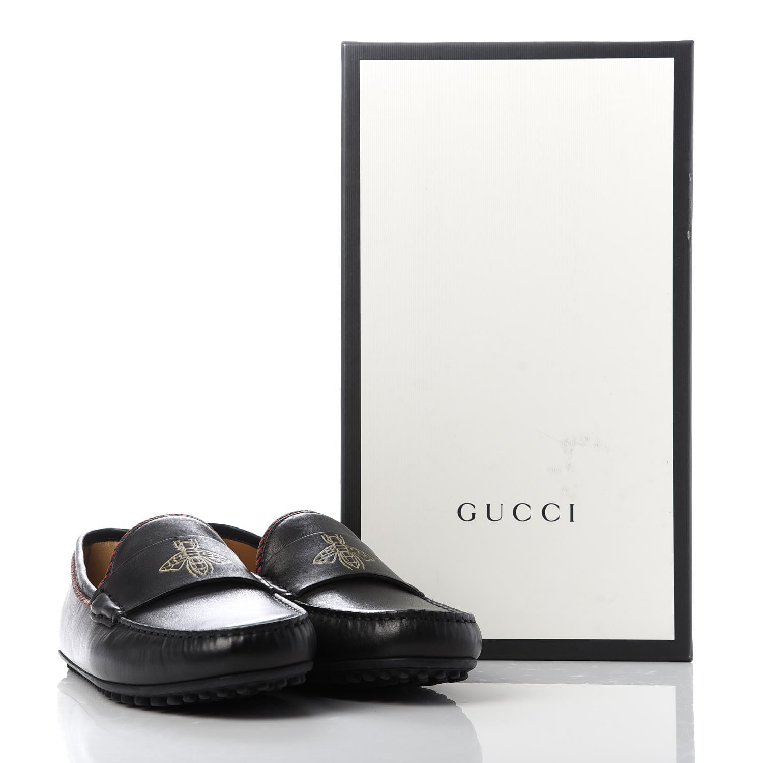 Gucci Nappa Mens Bee Driver Loafers 8.5 Black 10 of 10