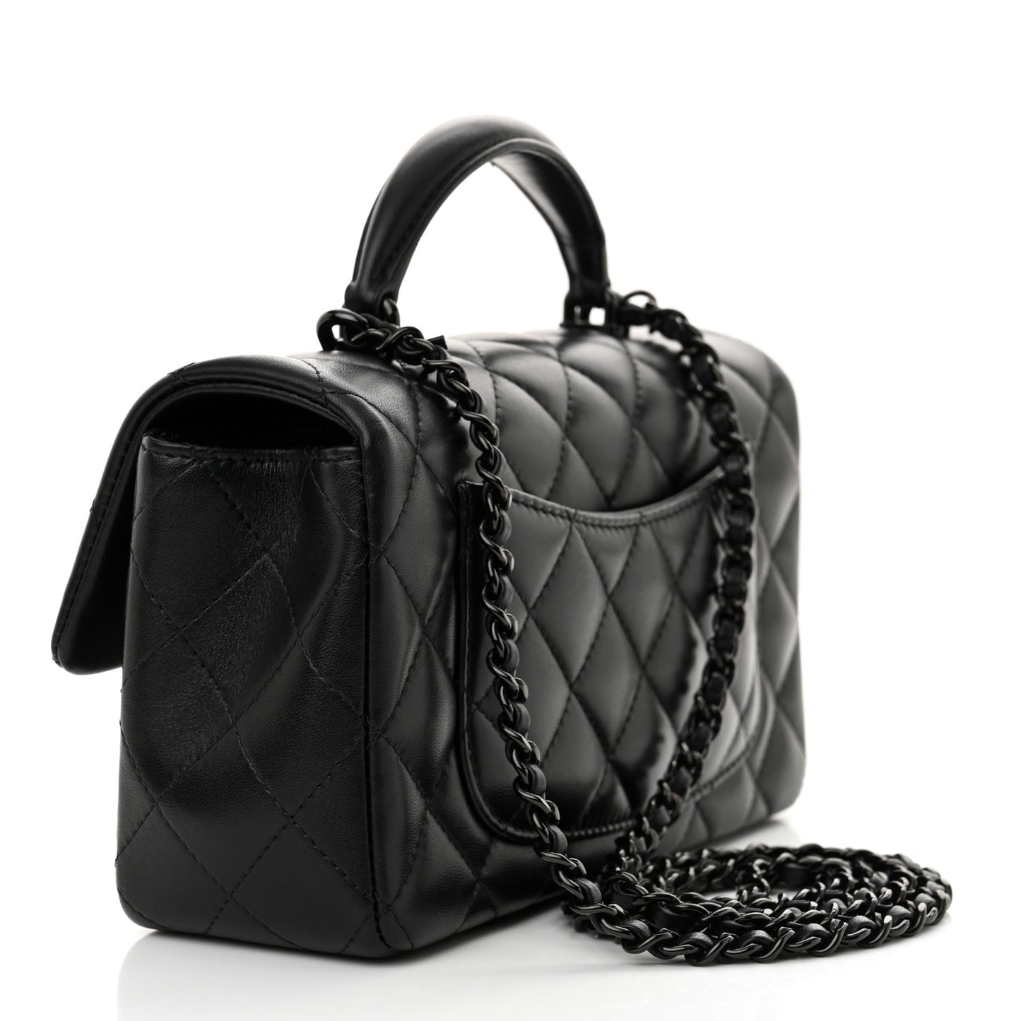Lambskin Quilted Mini Top Handle Rectangular Flap So Black