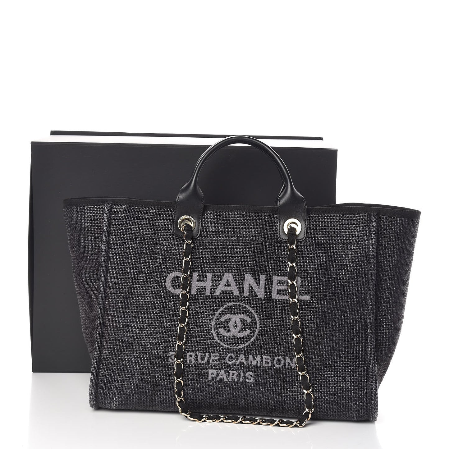 Woven Straw Raffia Large Deauville Tote Black