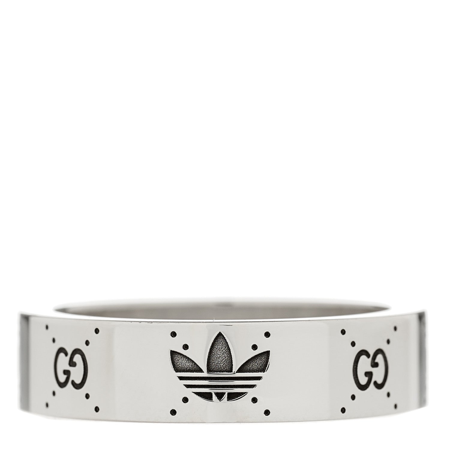 Gucci X ADIDAS Sterling Silver Trefoil GG Monogram Band Ring 63 10.5 1 of 7
