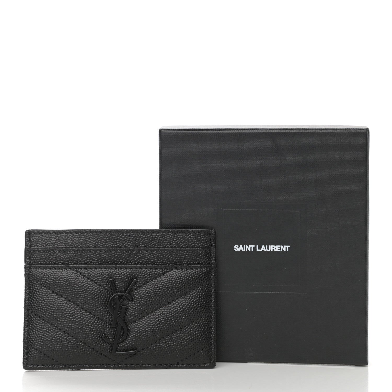 Saint Laurent Grain De Poudre Matelasse Chevron Monogram Credit Card Case Black 7 of 7