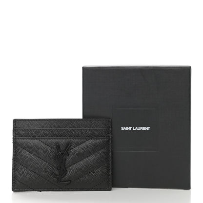 Saint Laurent Grain De Poudre Matelasse Chevron Monogram Credit Card Case Black 7 of 7