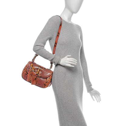 Gucci Python Medium New Bamboo Top Handle Bag Neon Orange Raspberry Pink 2 of 8
