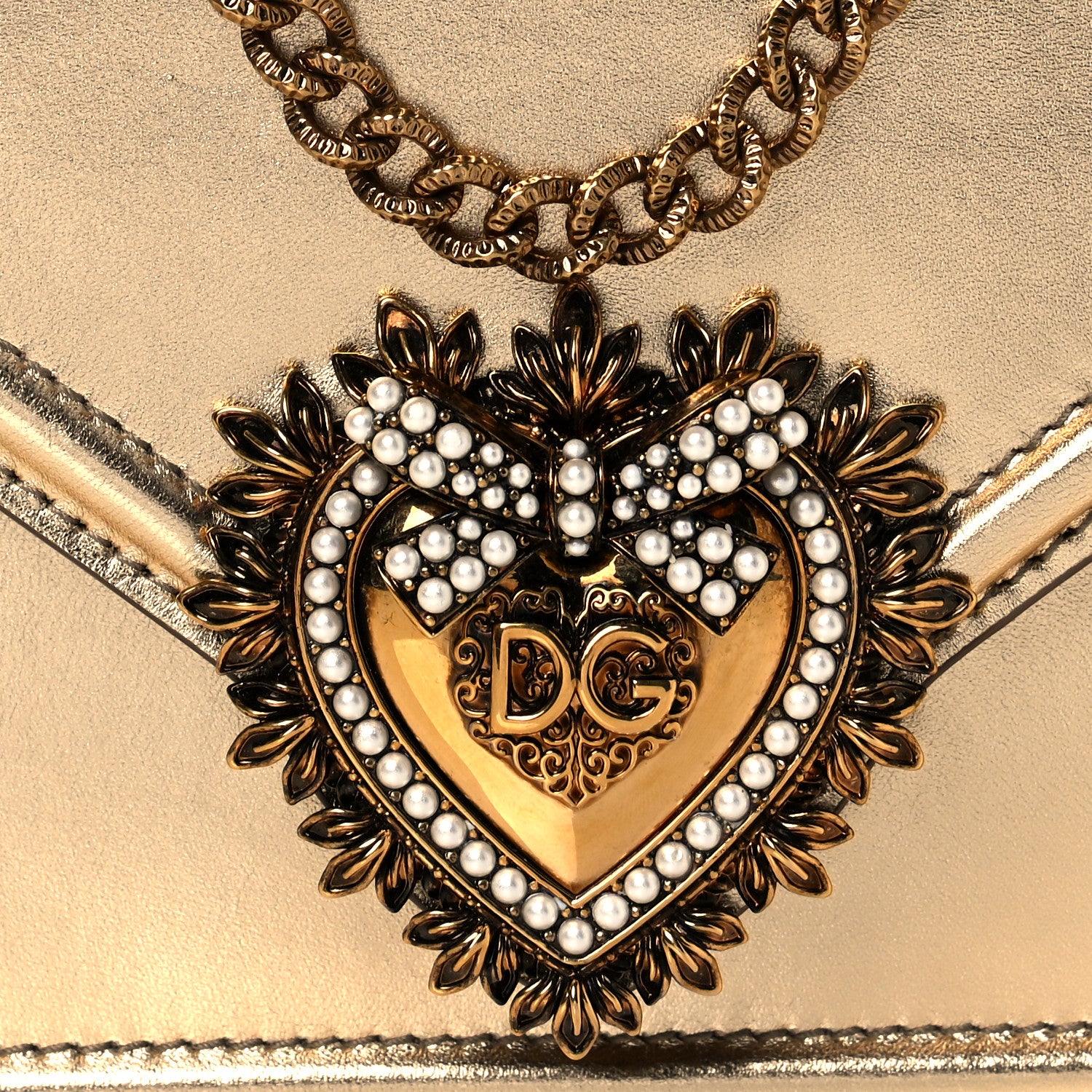 Dolce & Gabbana Smooth Calfskin Devotion Envelope Top Handle Bag Gold 6 of 9