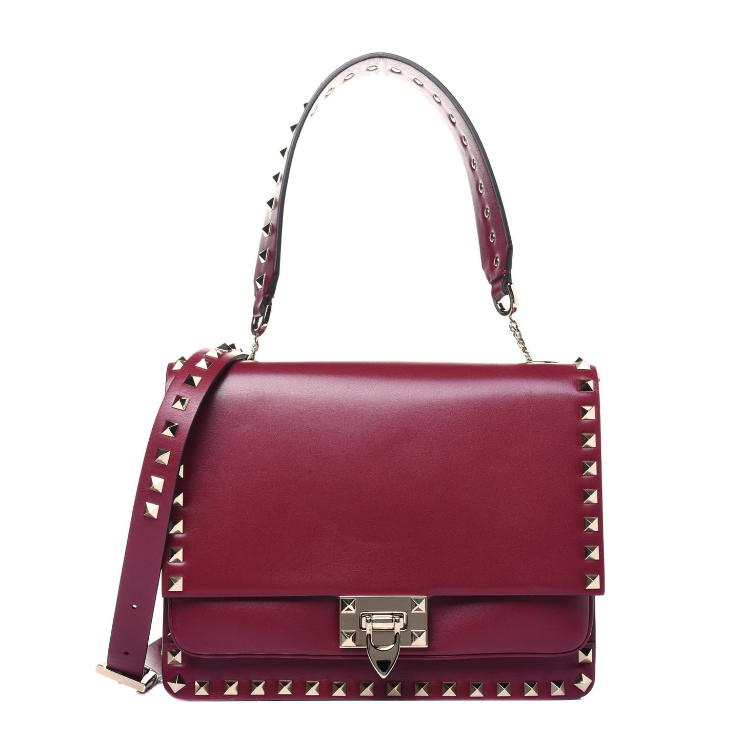 Vitello Rockstud Top Handle Shoulder Bag Cerise